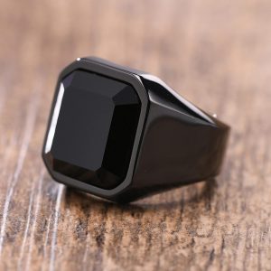 Black Stone 316L SS Body Handmade Finger Ring For Men