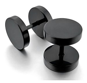 Black Dumbell  8mm Stud Men’s Earrings -2pc