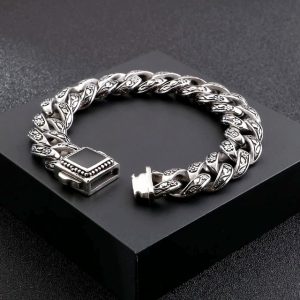 316L Cuban Curb Link Chain 15mm Unique Carving Heavy Bracelet