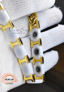 Black Tungsten White Ceramic Made Carbide Magnetic Link Bracelet For Men