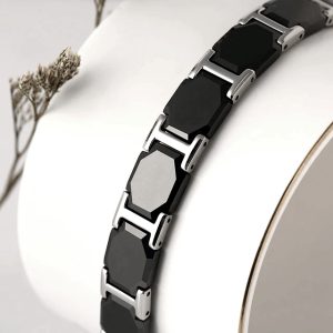 10MM Black Tungsten Ceramic Made Carbide Magnetic Link  Bracelet For Men