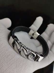 Minimalist Vintage Viking Leather Men Braided  Stainless Steel Bracelet