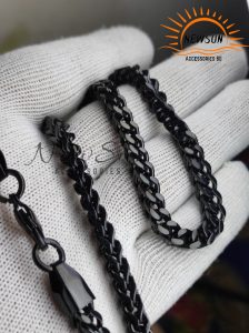 8mm Curb Chain Necklace for Men Stainless Steel Biker Punk Style 24 inches Black,
