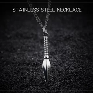 Viking Spearhead Dagger Charm Necklace Pendant in Stainless Steel