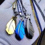 Feather Design Stainless Steel Fashion Long Vintage Black Men Necklaces Pendant Necklaces