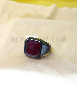 Black Plated And  Red Stone  Finger Ring For Men