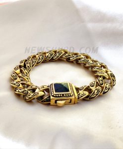 316L Cuban Curb Link Chain 15mm Unique Carving Heavy Bracelet