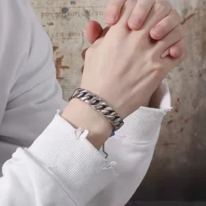 12mm Matt  Silver Color  Solid 36L Stainless Steel Link Chain Bracelet