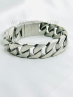 20mm Wide Matt Silver Cuban Chain Bracelet - Image 2