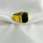 Black Natural Stone Geometric Design Stainless Gold Ring
