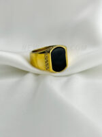 Black Natural Stone Geometric Design Stainless Gold Ring