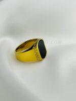 Black Natural Stone Geometric Design Stainless Gold Ring - Image 3
