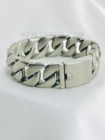 20mm Wide Matt Silver Cuban Chain Bracelet - Image 3
