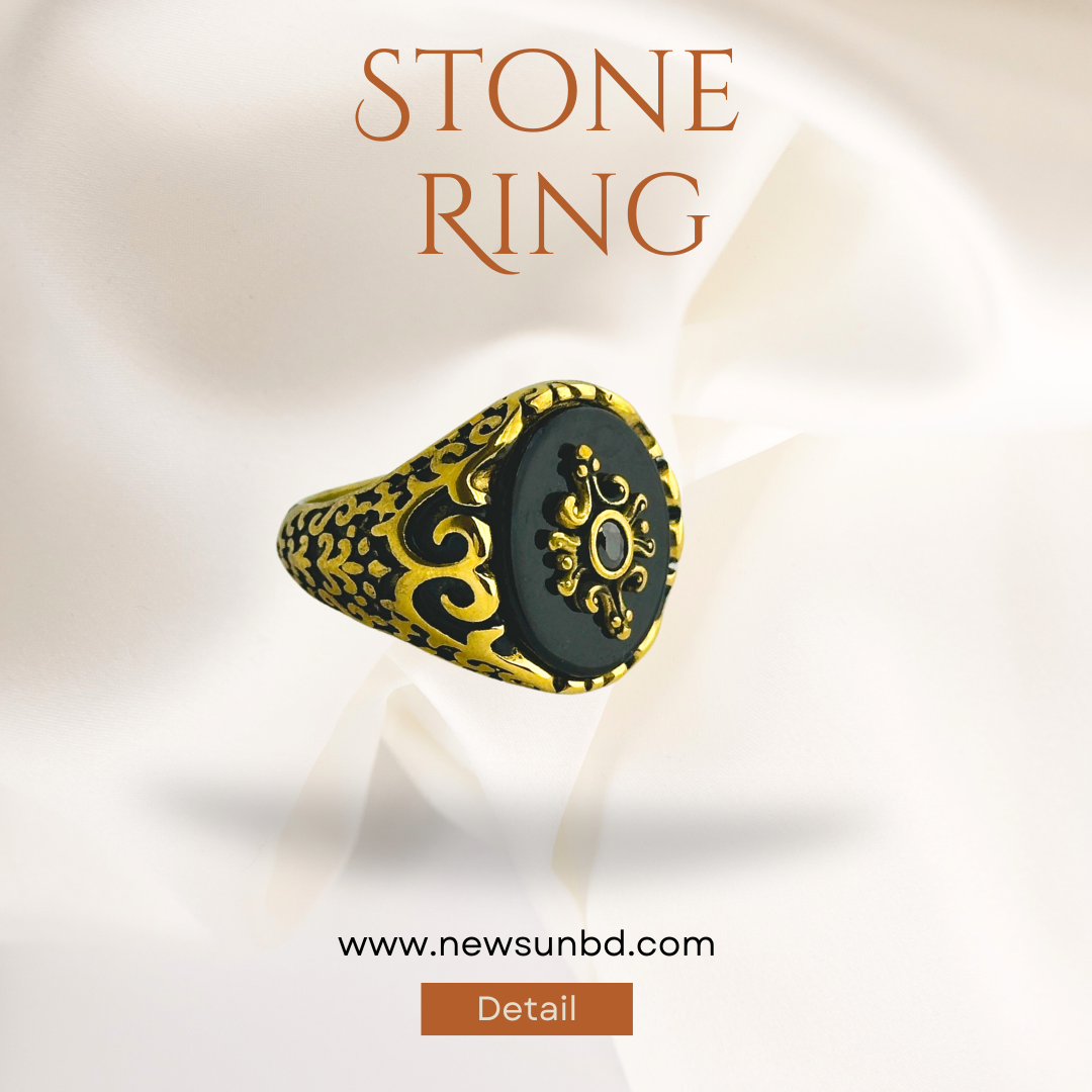 316L Turkish Style Black Gemstone Vintage Ring RS150 - Image 1