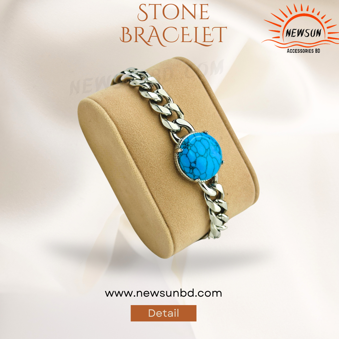 10mm Wide Natural Feroza Stone Stainless Steel Bracelet - Image 1