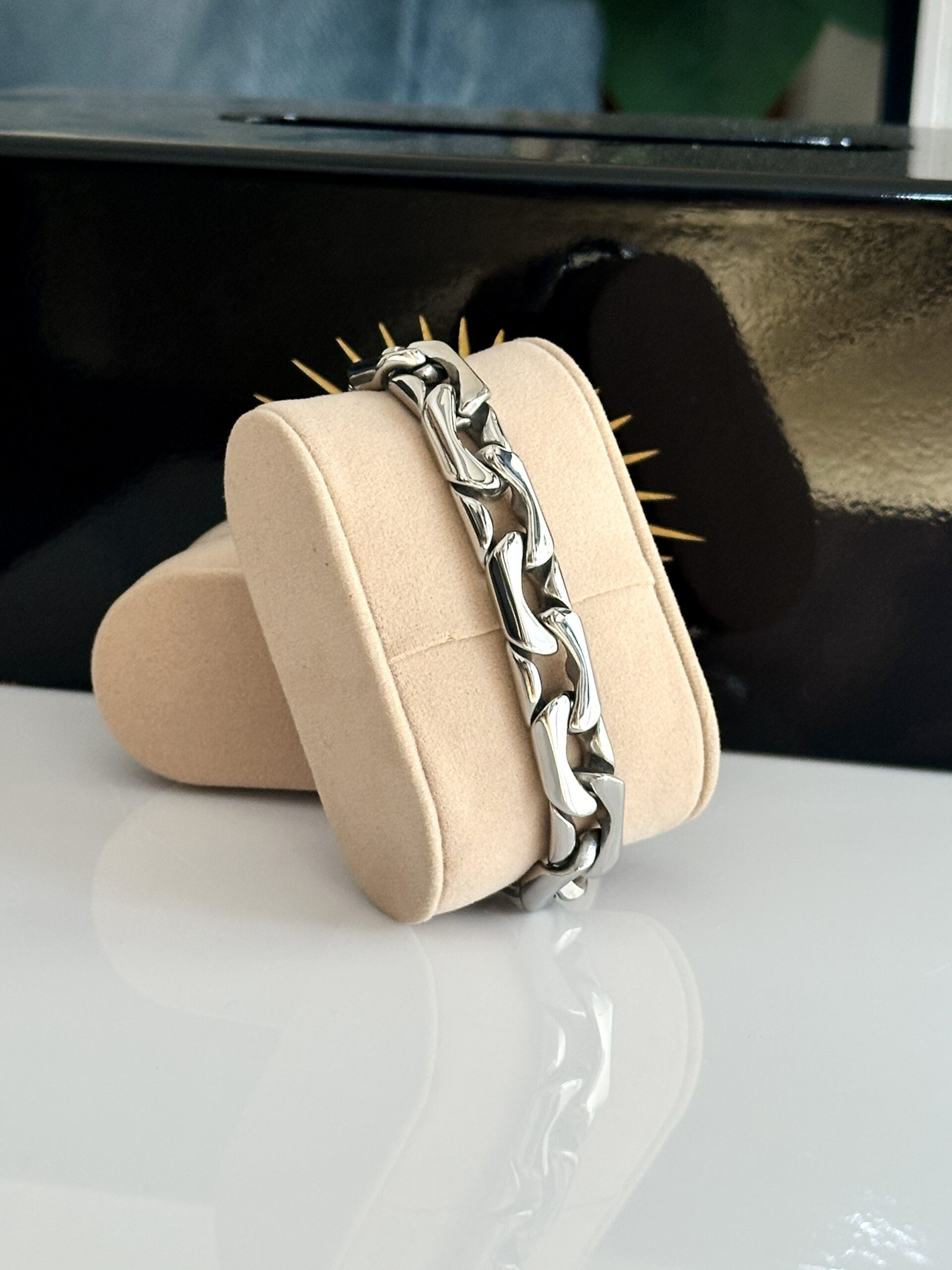 IMG_5633 100% SS 12mm Glossy Silver Trendy Man Thick Bracelet - Image 1