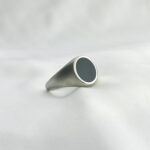 Matt Silver Color Black Oxide Natural Stone Geometric   Ring