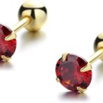 Red 6mm  Zircon Stud Earrings  - 2 pcs