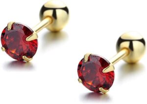 Red 6mm  Zircon Stud Earrings  - 2 pcs