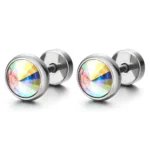8mm Shiny Glass Stone Stainless Steel Ear Piercing Stud Earrings - 2 pcs