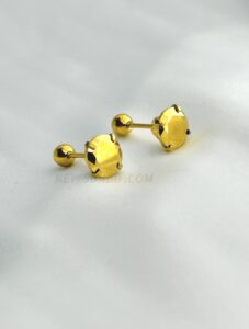 8mm  Yellow Gold Color Piercing Small Round Ball Stud Earrings - 2 pcs