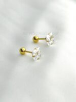 4mm Stainless Steel Square Clear Cubic Zirconia Ear Stud Earrings- 2 pcs - Image 2
