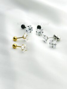 4mm Stainless Steel Square Clear Cubic Zirconia Ear Stud Earrings- 2 pcs