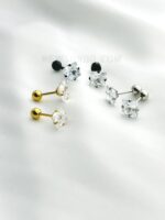 4mm Stainless Steel Square Clear Cubic Zirconia Ear Stud Earrings- 2 pcs
