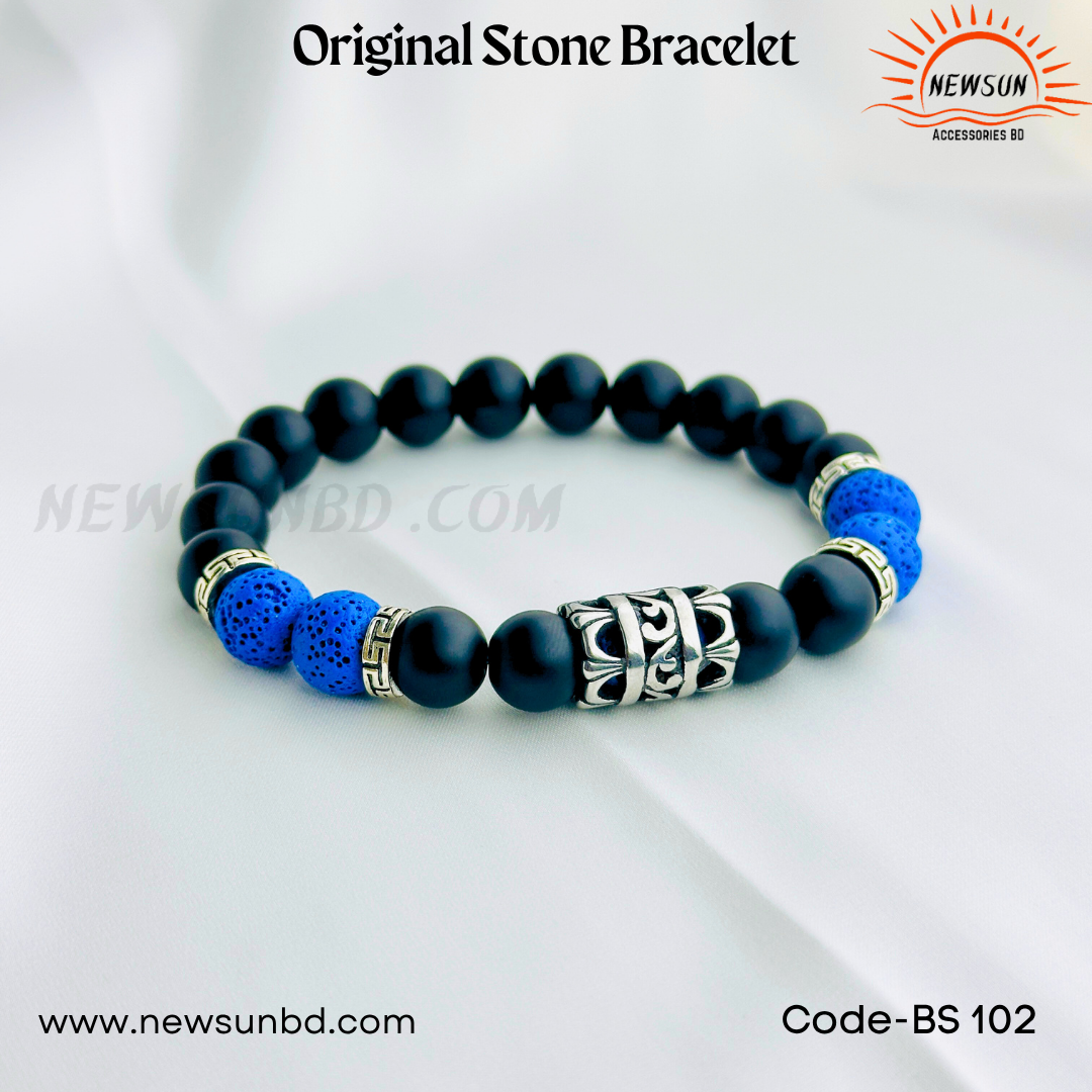 Round Black Onyx Stone Beads 10mm and Blue Lava Stone BS102 - Image 1