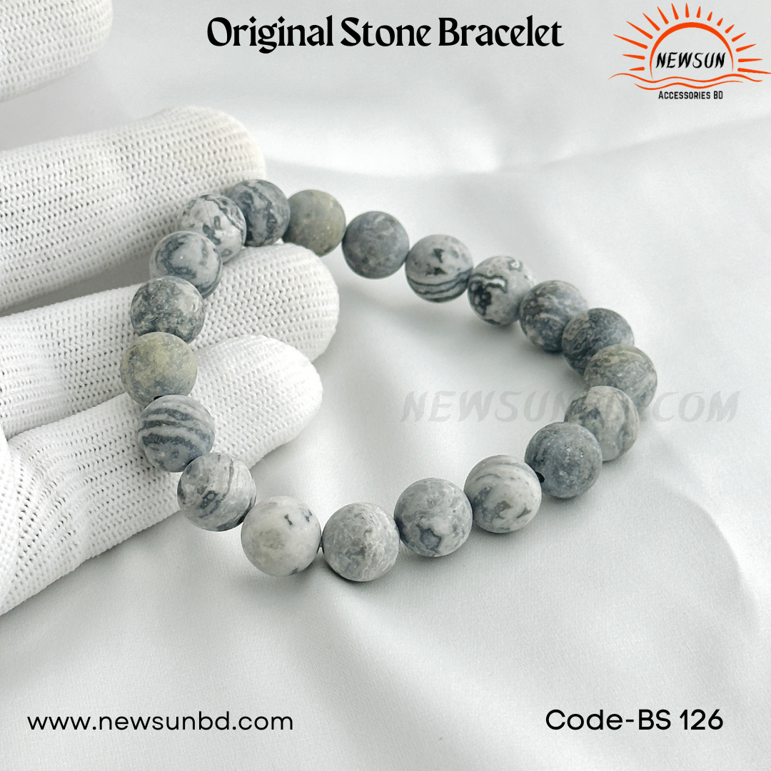 Matt 10mm Frosted Gray  White Picasso Jasper Round Stone BS126 - Image 3