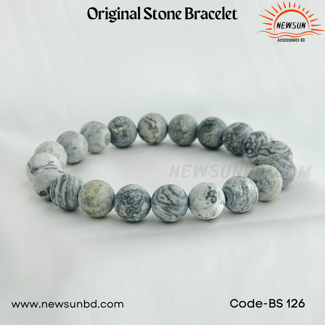 Matt 10mm Frosted Gray  White Picasso Jasper Round Stone BS126 - Image 2