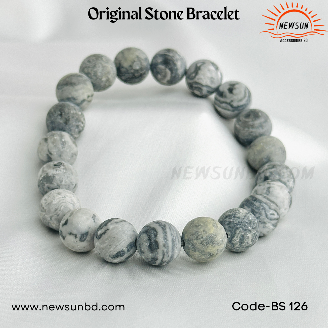 Matt 10mm Frosted Gray  White Picasso Jasper Round Stone BS126 - Image 1