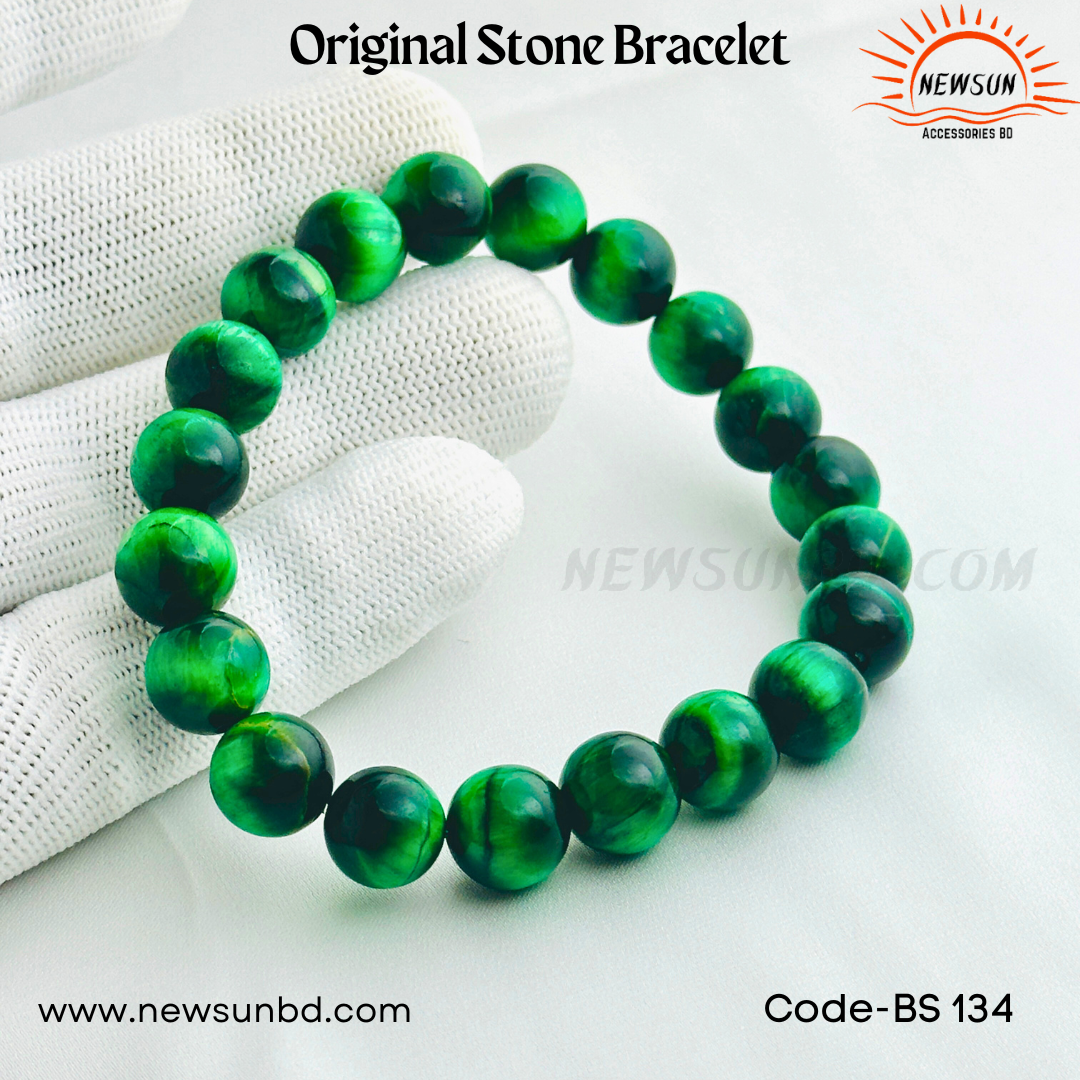 Green Tiger Eye 10mm Beaded Glass Bracelet BS134 - Image 4