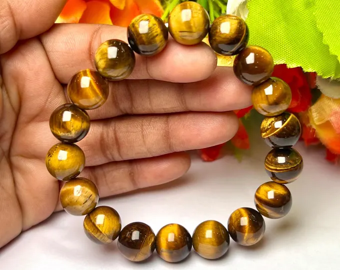 il_680x540.6449505289_s46b 10mm Yellow Tiger Eye Stone Bracelet| BS133 - Image 1