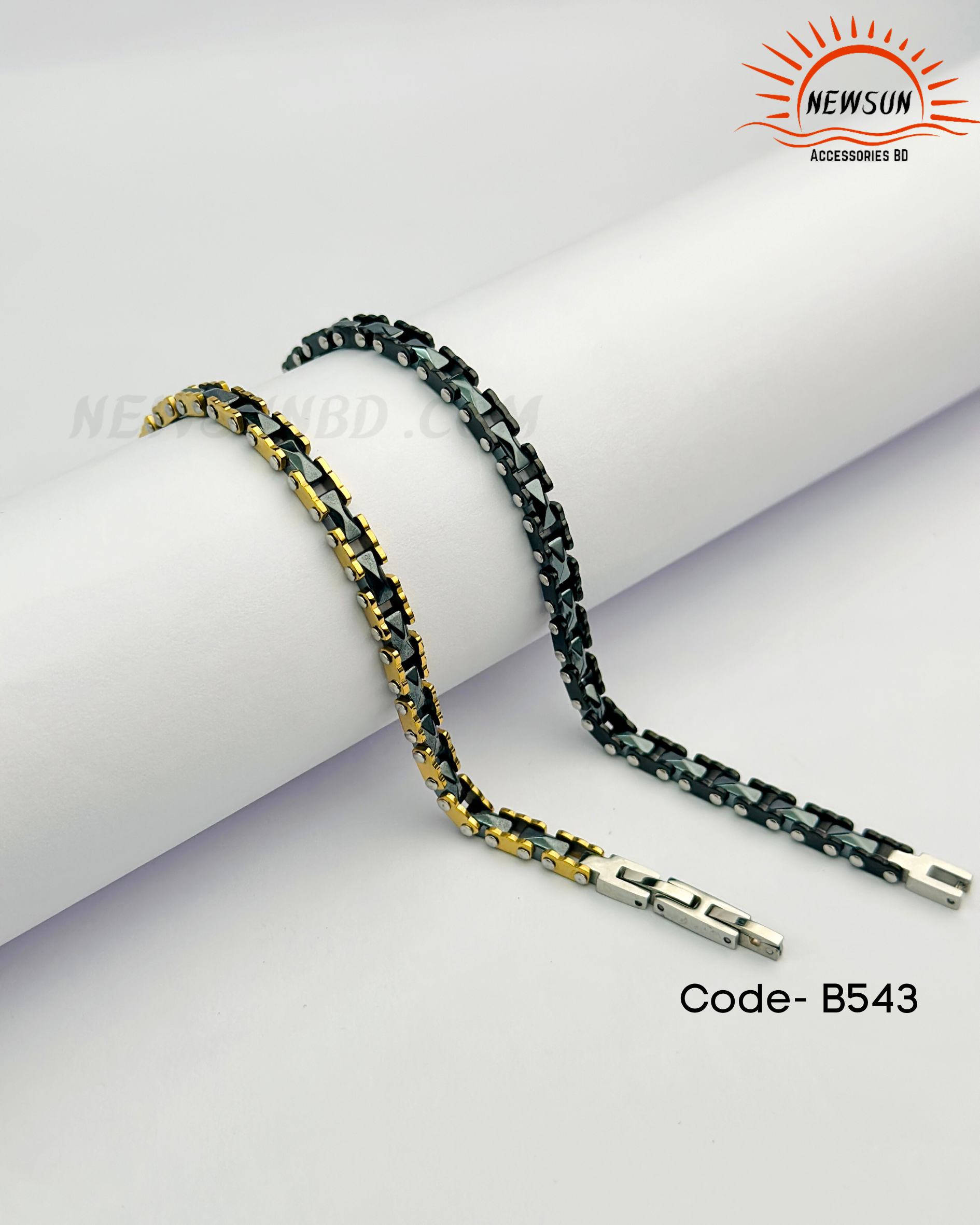 Code - B 520.png-60 5mm Two Tone Ceramic And Stainless Steel Bracelet, Men Jewelry - Image 1