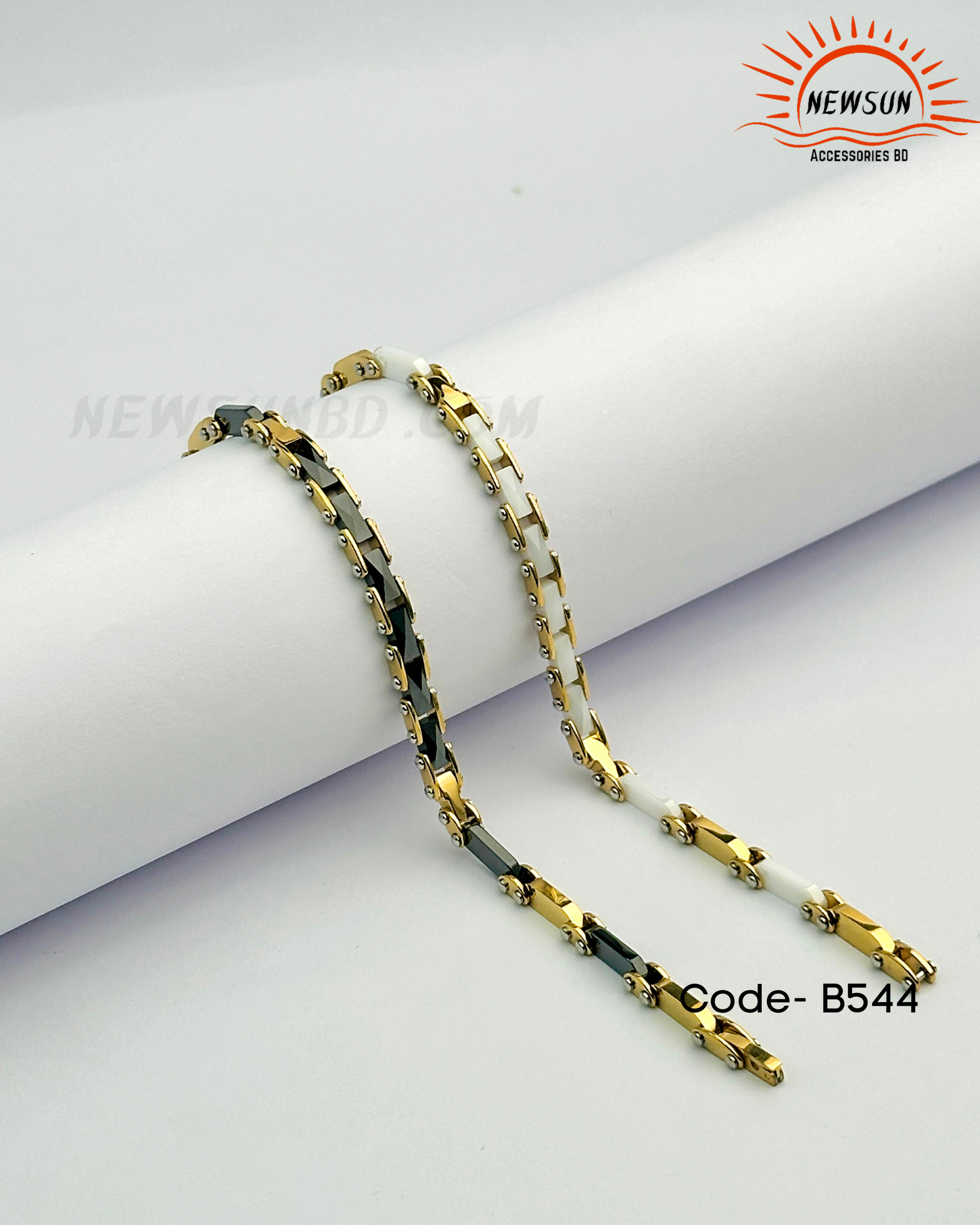 Code - B 520.png-65 5mm Wide Gents Bracelet Two Tone Ceramic And SS Made Bracelet, Men Jewelry - Image 1