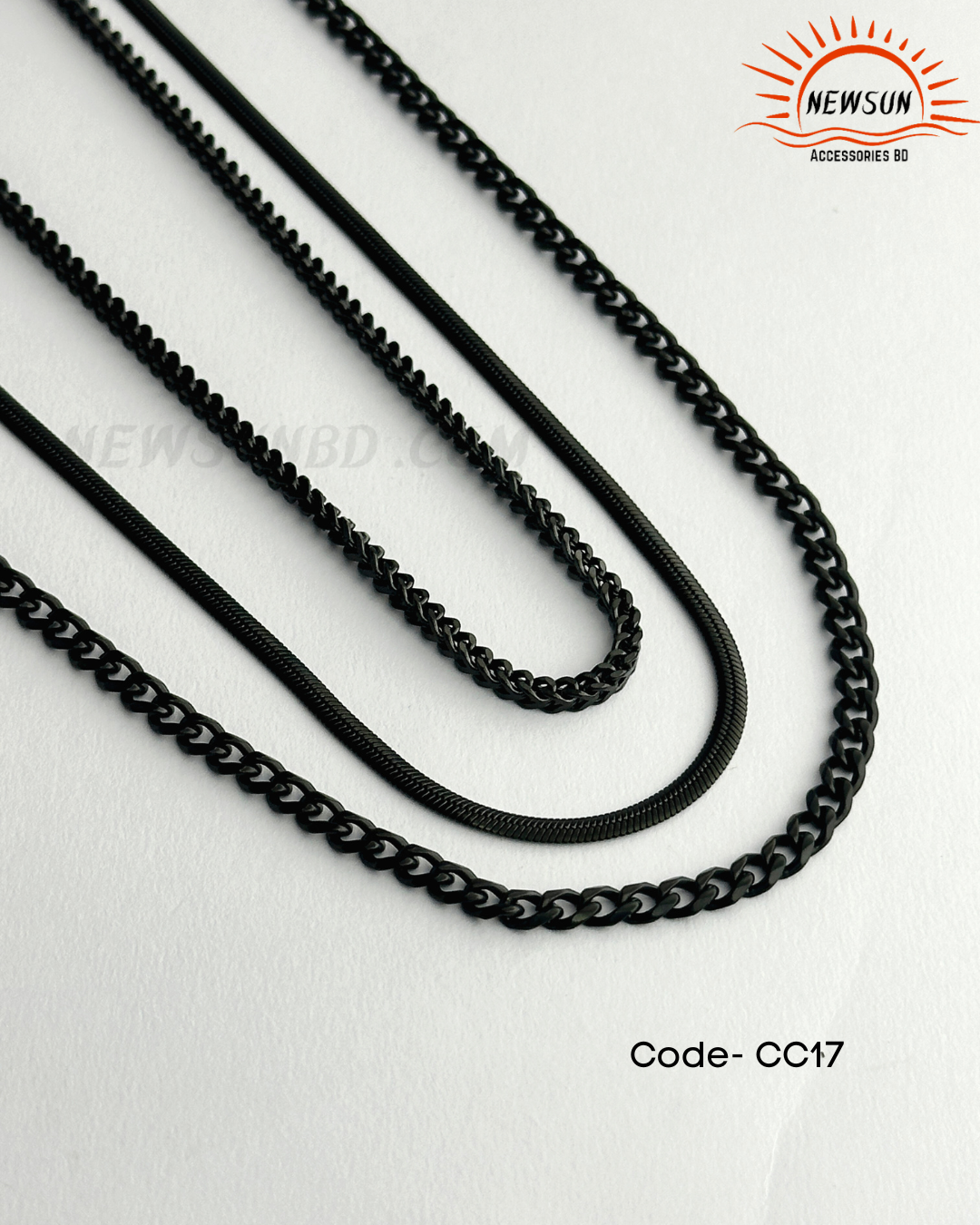 Code - B 520_20250820_211358_0000 3 in 1 Premium Chain Combo (Black Color) -Thin Curb Chain ,Franco , Flat Snake - Image 1