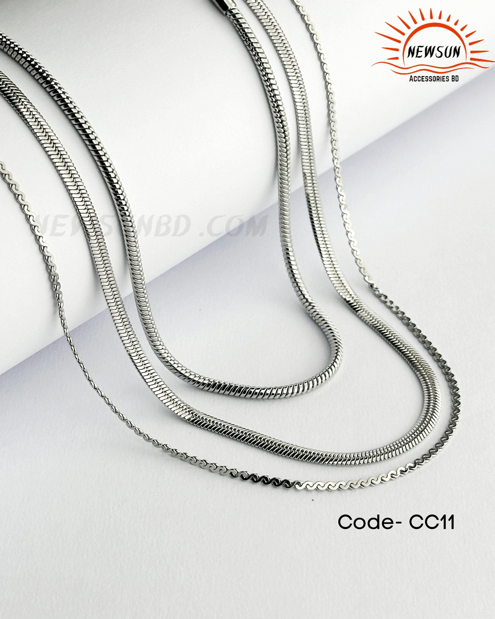 Code - B 520_20250821_012139_0000 3 in 1 Premium Chain Combo -Flat Snake Chain, Delicate Twist Chain ,Roadster Chain - Image 1