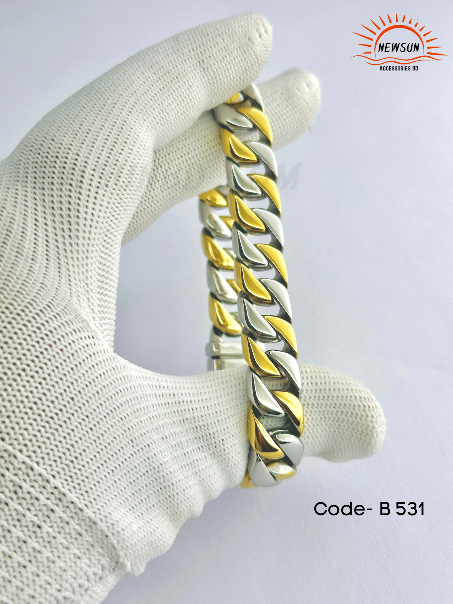 Code- BS 105_20250809_173313_0000 100% S Steel 12mm Heavy Duty Gold & Silver Cuban Bracelet - Image 1