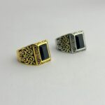 100% Stainless Steel And Oxide Black Stone Men’s Ring