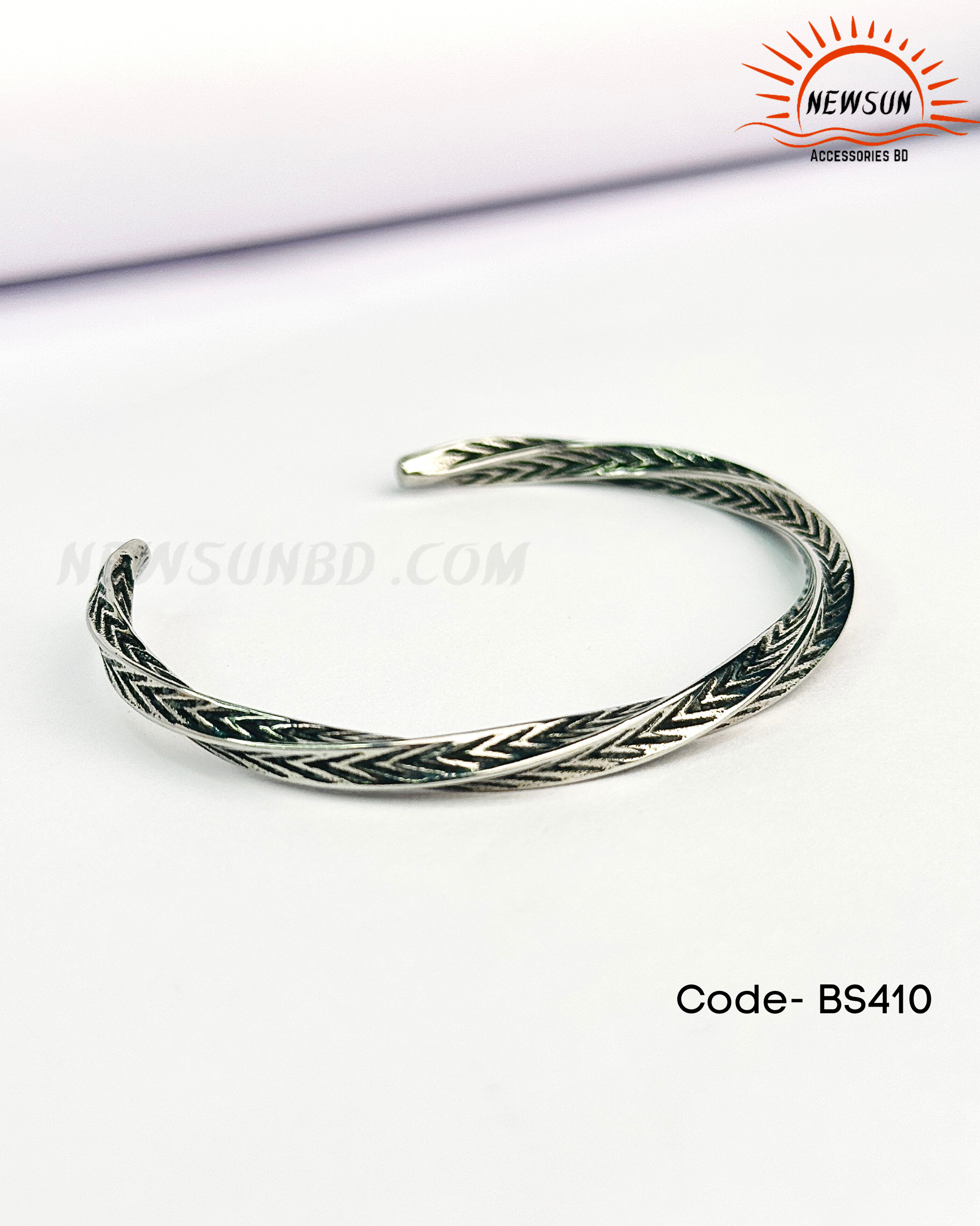 Code - B 520.png-166 5MM Vintage Fashion Stainless Steel Twist Texture Bracelet - Image 1