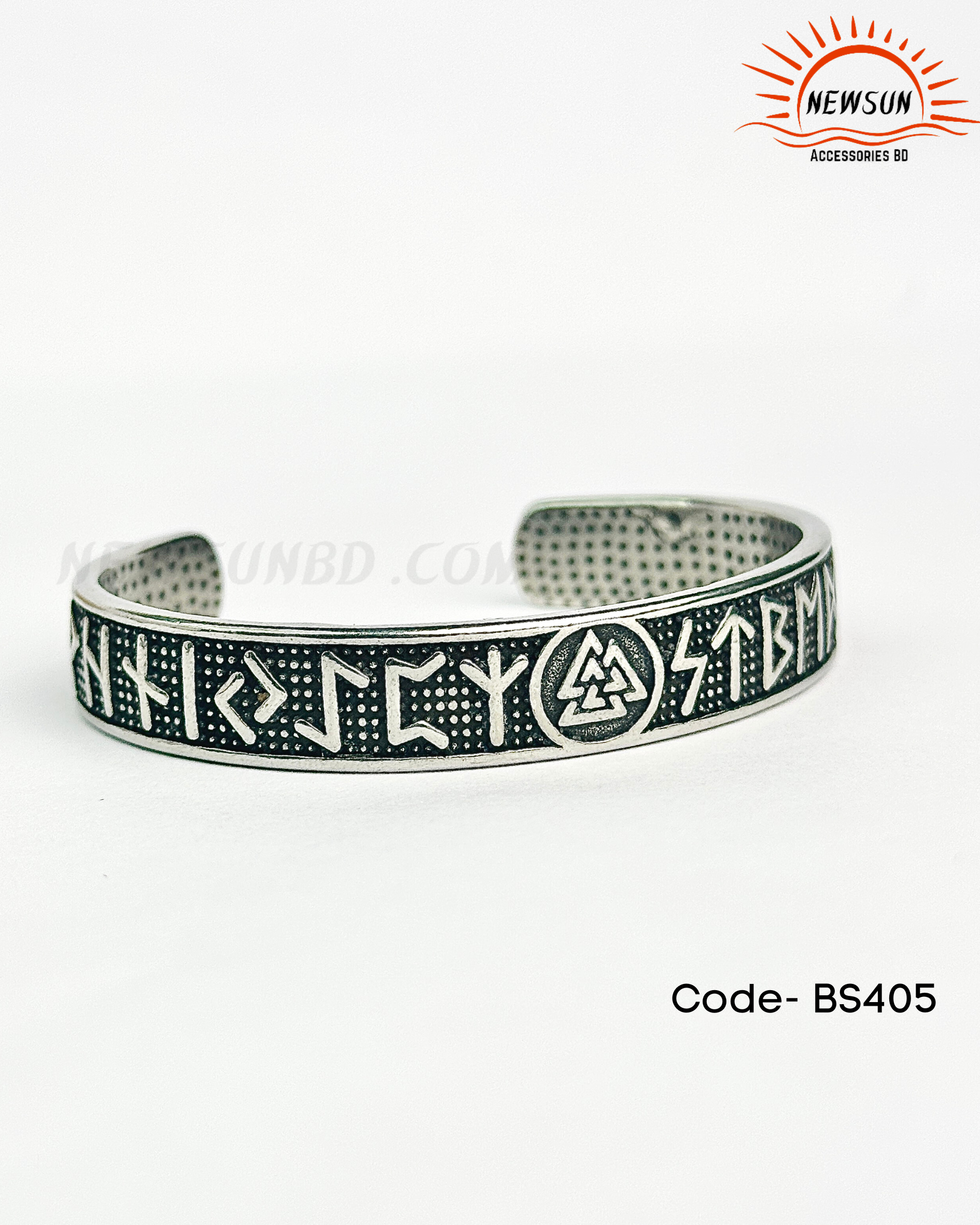 Code - B 520.png_3 Viking Runes Triquetra Cuff Bangle - Image 1