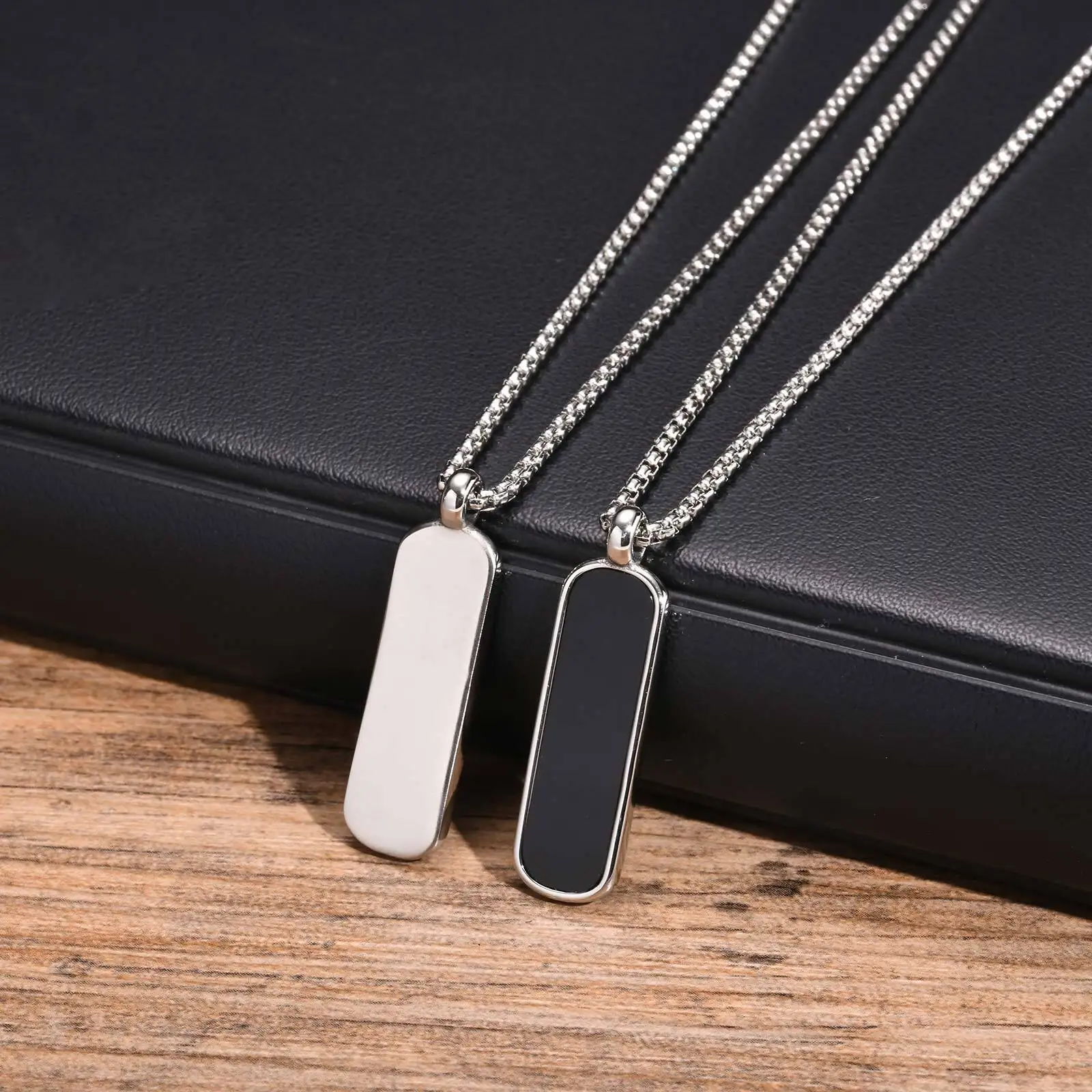 Sc7915cf8718f4fb8a746d6d039555144a Stylish Black Rectangular Pendant Necklace for Men - Image 1