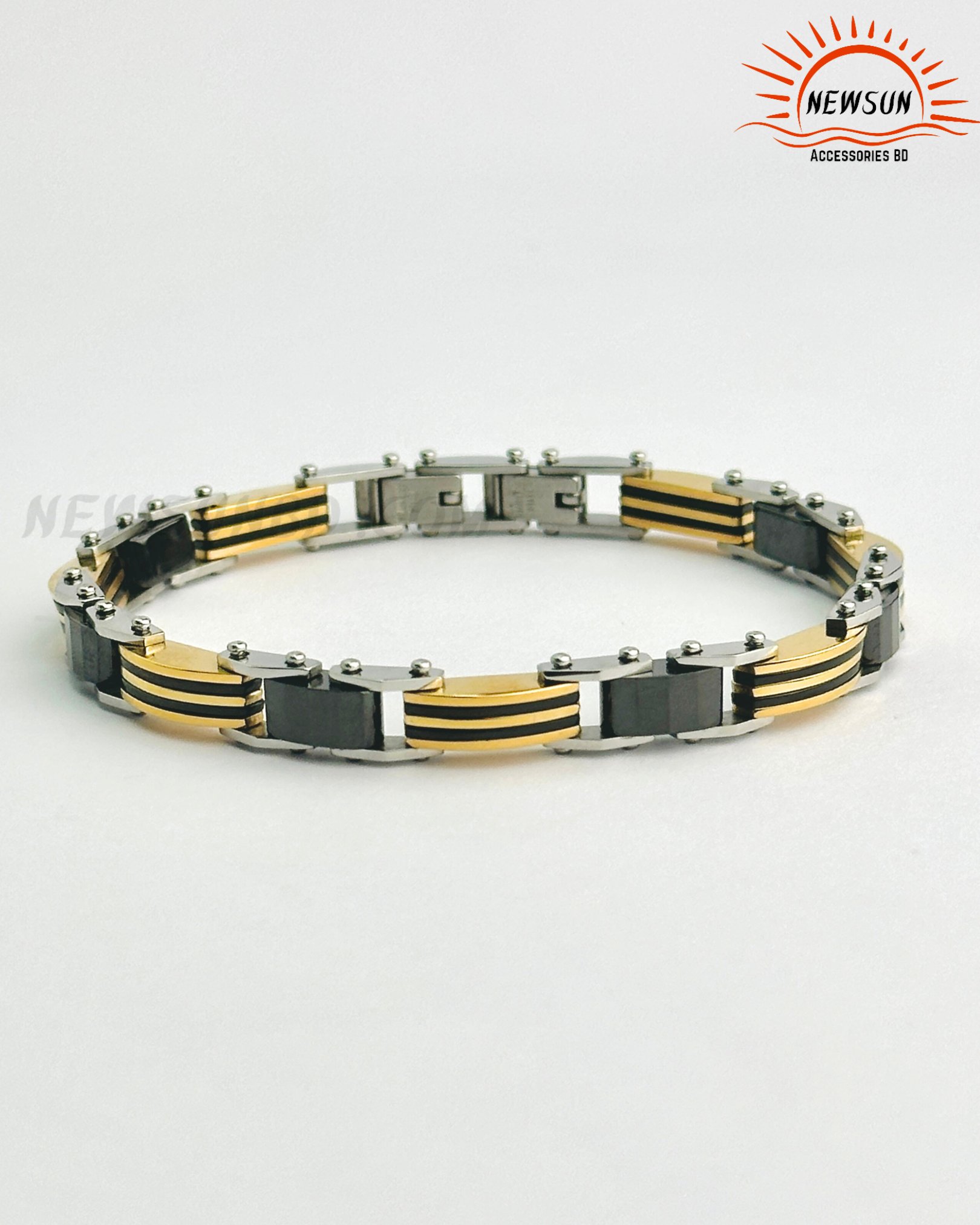 Code - B 520.png_100 Black, Silver Tone and Golden Tone Stainless Steel Reversible Bracelet - Image 1