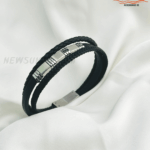 Stainless Steel Black Leather Layered 21cm Bracelet