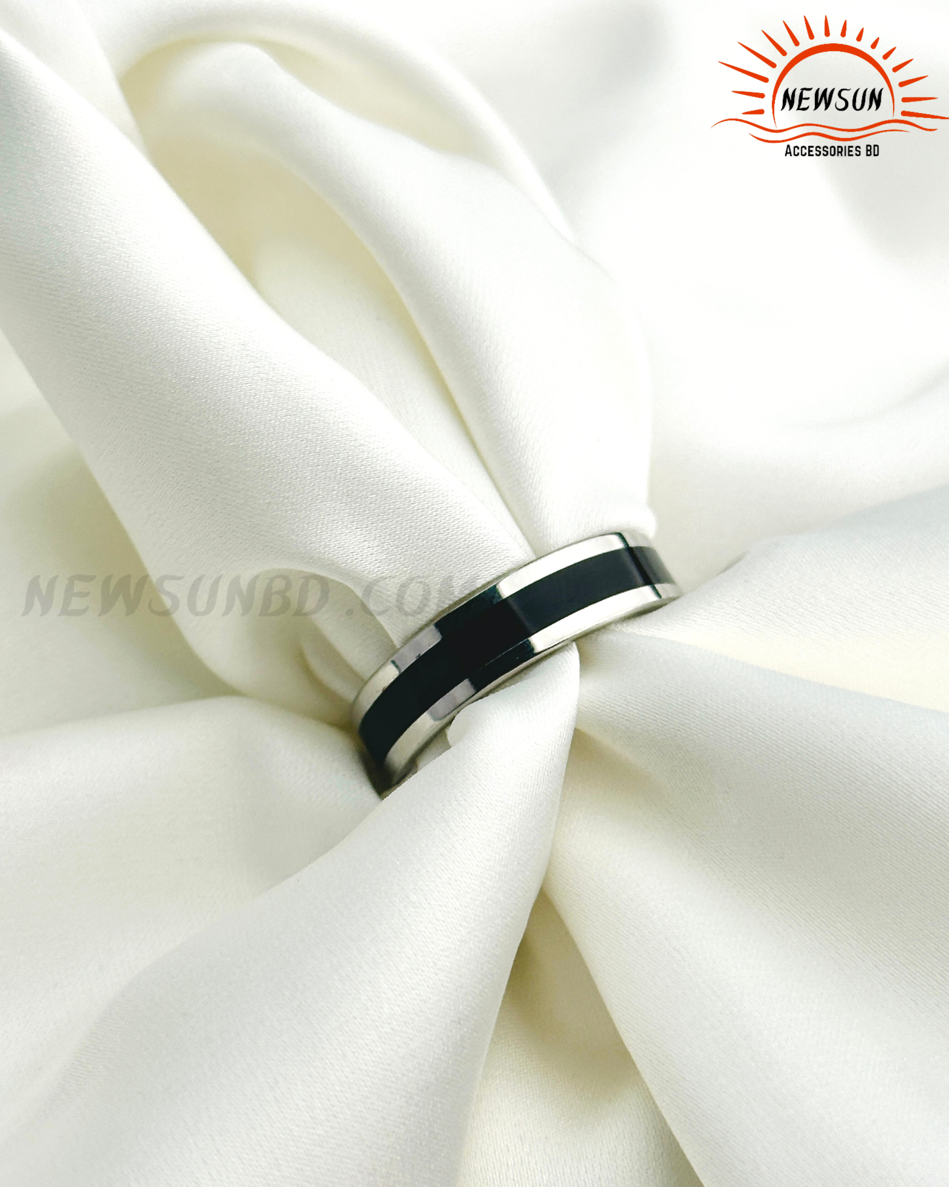 Code - B 520.png_144 Black Silver SS Band Ring - Image 1