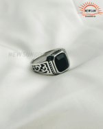 Stainless Steel Black Natural Stone Mens Finger Ring - Image 3