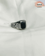 Stainless Steel Black Natural Stone Mens Finger Ring - Image 2