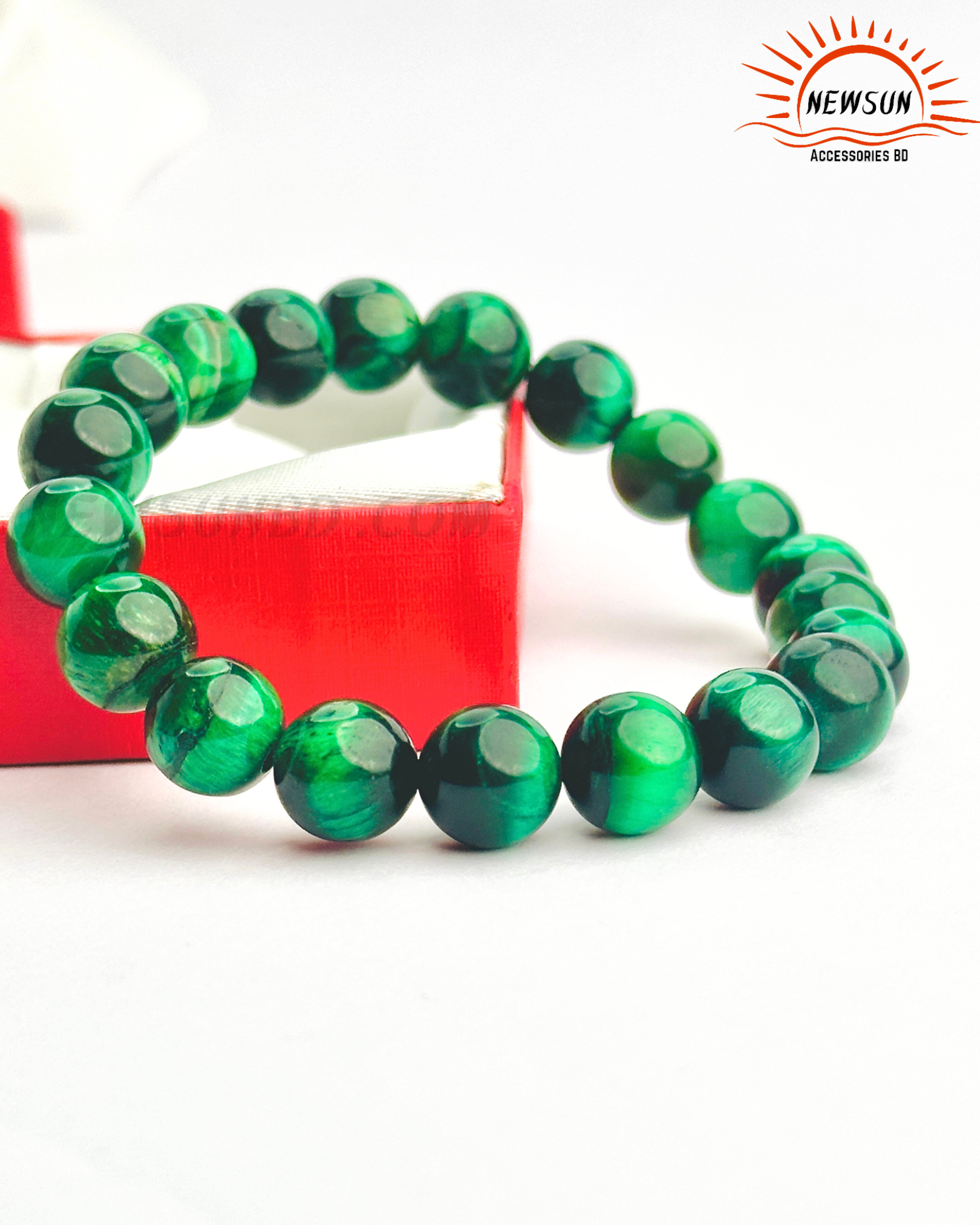Code - B 520.png_58 10mm Green Tiger Eye Beaded Glass Bracelet - Image 1