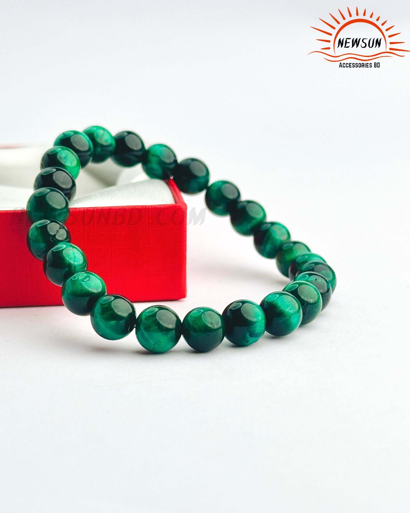 Code - B 520.png_60 Natural 8mm Stone Green Tiger Eye Bracelets - Image 1